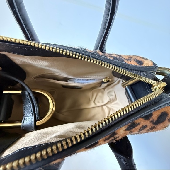 J.Crew Calf Hair Leather Mini Satchel Black Gold Hardware - Picture 4 of 6